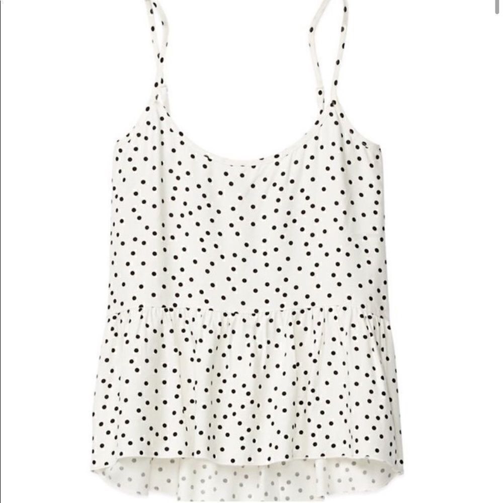 Talula Nerima White & Black Polka Dot Ruffle Bottom Tank